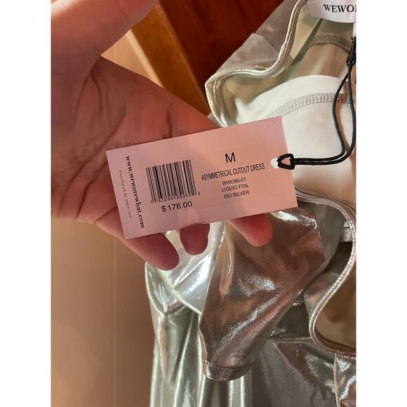 WeWoreWhat Asymmetrical Cutout Dress Liquid Silver NWT Sz M - Picture 10 of 10